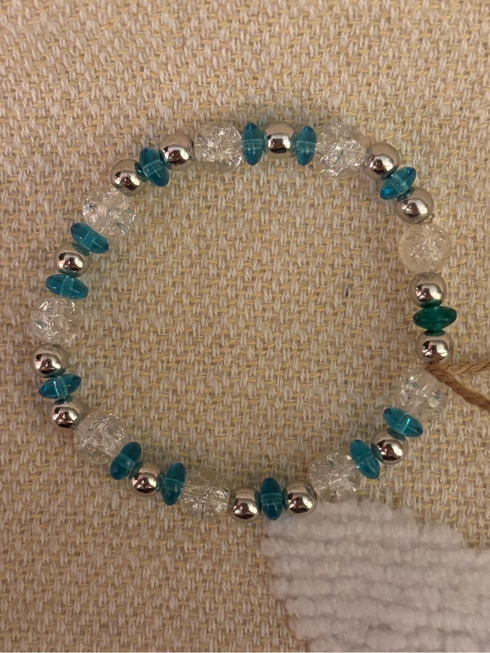 Handmade Blue Bead Stretch Bracelet with Silver Accents